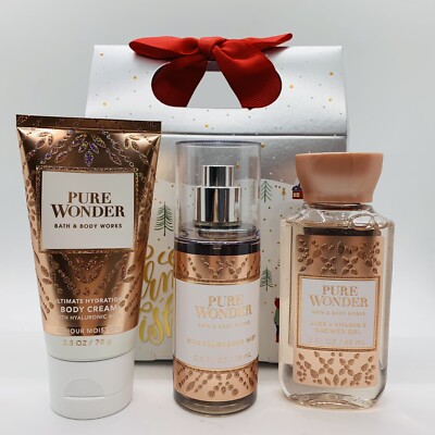 BATH & BODY WORKS TRAVEL GIFT BOX SET PURE WONDER BODY MIST CREAM