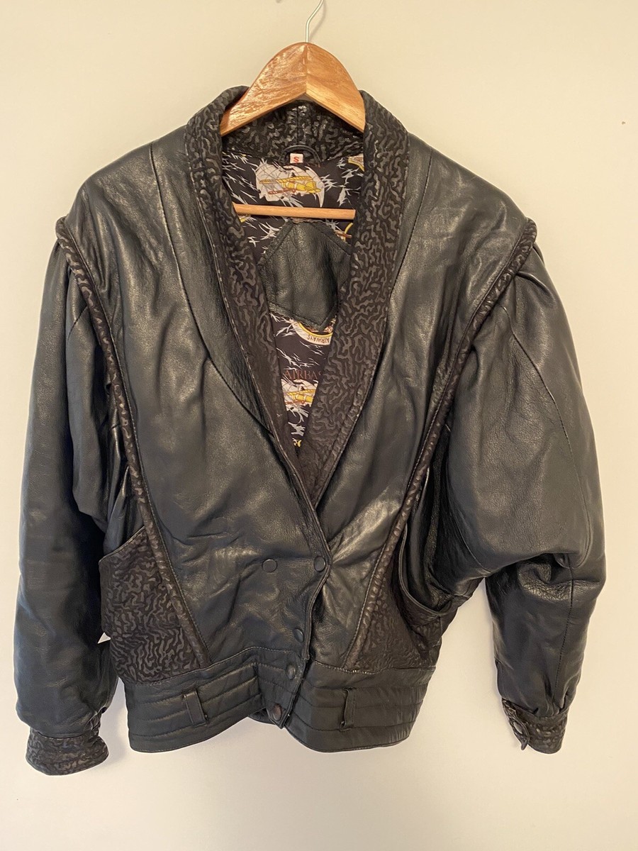 Vintage Original 80s Size S Fit 10 Leather Jacket Black Retro Mens