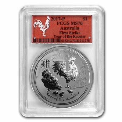2017 AUS 1 oz Silver Lunar Rooster MS-70 PCGS (FS, Red Label) | eBay