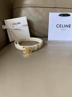 CELINE MEDIUM TRIOMPHE BELT IN TAURILLON LEATHER, WHITE BELT SIZE