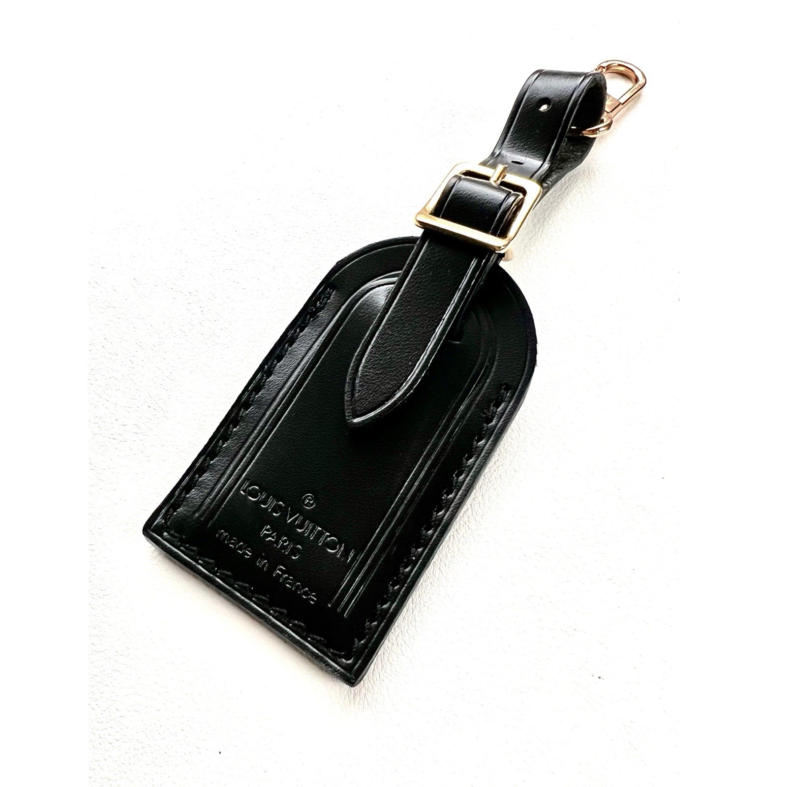 Louis Vuitton ID Name Tag Black Leather Small Gold-tone France | eBay
