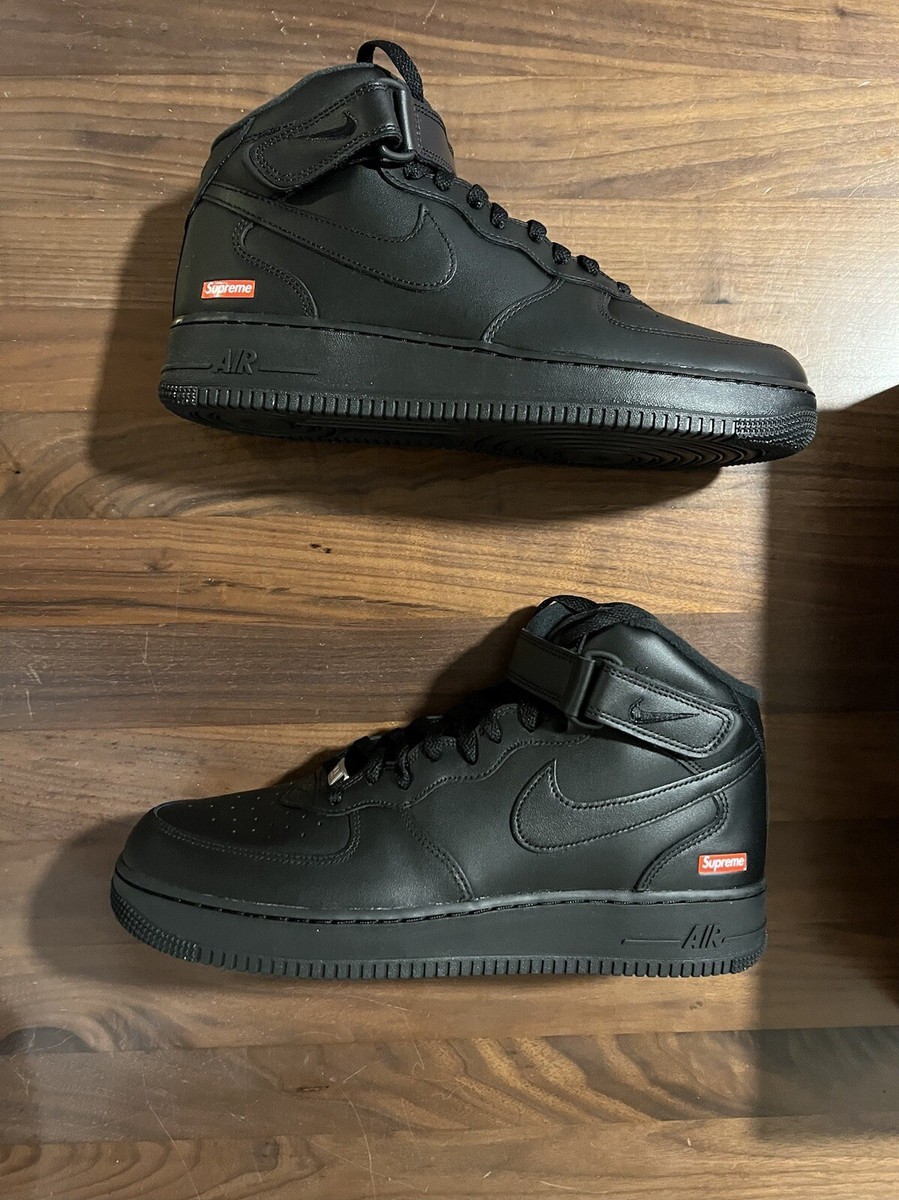SUPREME X NIKE AIR FORCE 1 AF1 MID 'BOX LOGO - TRIPLE BLACK