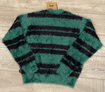 Stussy Men's Hairy Stripe Crew Sweater Black/Green Size Small NWT