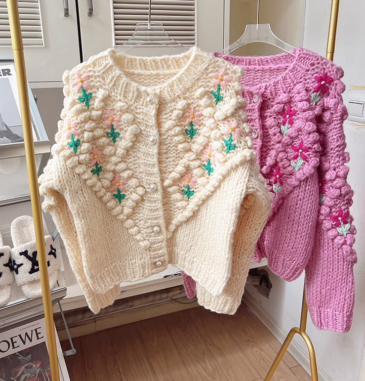 Flower Handmade Crochet Sweater Cardigan Jacket Knitted Womens