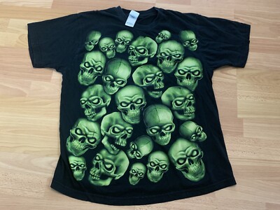 90s Rare VTG 707 Green Skull Pile Men's Shirt Travis Scott Juicy J