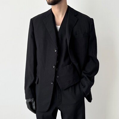 Men's 1960s Vintage Austrian Style Three Piece Black Suit SIZE ≈M