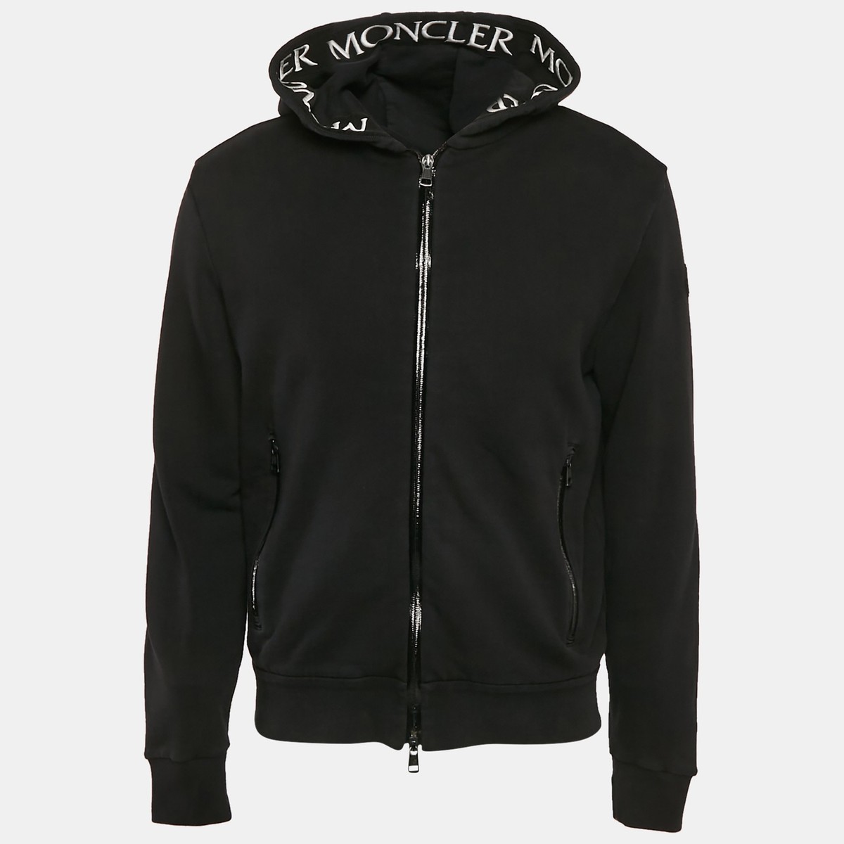 Moncler Black Logo Embroidered Cotton Knit Manglia Cardigan Hoodie