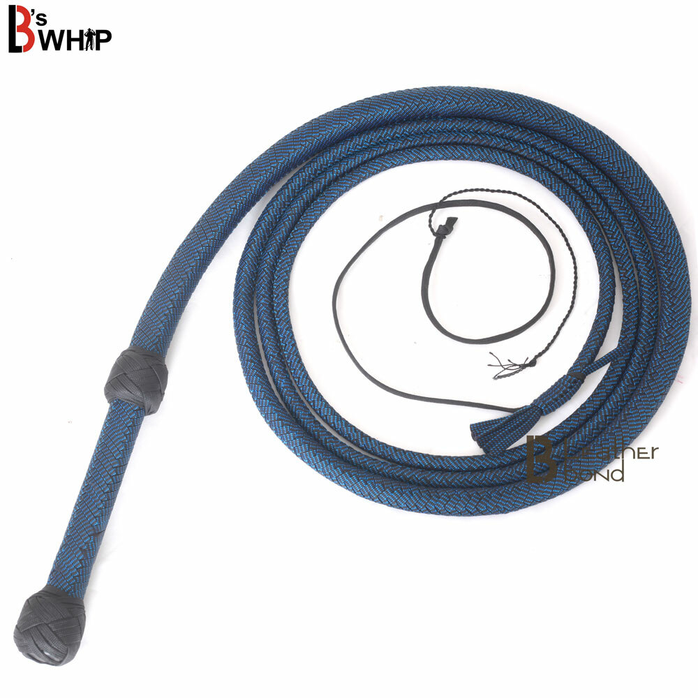Indiana Jones Bull Whip 6 & 8 Foot 12 Plaits Blue Black Nylon Para