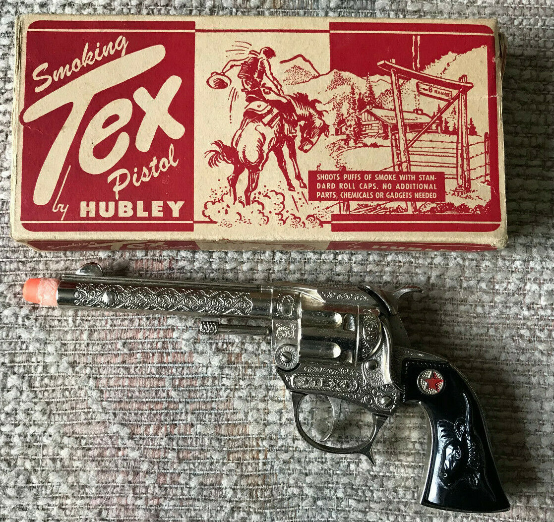 VINTAGE HUBLEY TOY SMOKING TEX CAP PISTOL GUN WITH BOX | eBay UK