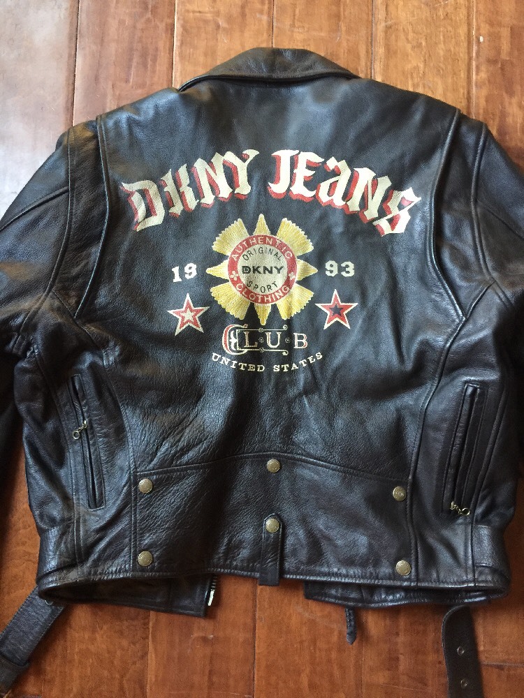 DKNY Vintage Leather Black Biker Motorcycle Painted Club 1993