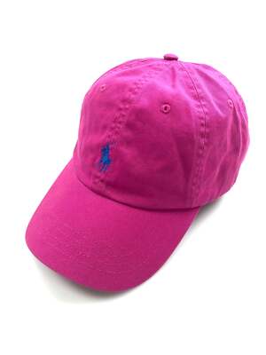 NWT POLO RALPH LAUREN VIVID PINK HAT BLUE PONY COTTON CHINO BALL