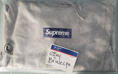 Supreme Bandana Box Logo Hooded Sweatshirt Heather Grey Size L