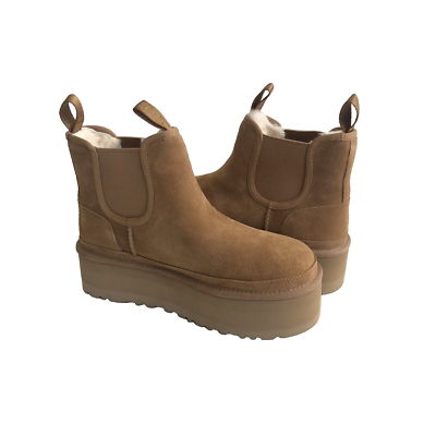 UGG WOMEN NEUMEL PLATFORM CHELSEA CHESTNUT ANKLE SHOE US 12 / EU