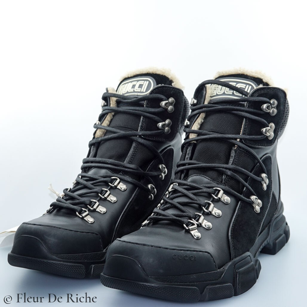 Gucci Flashtrek High Black Hiking Shearling Boots US sz 10 | eBay