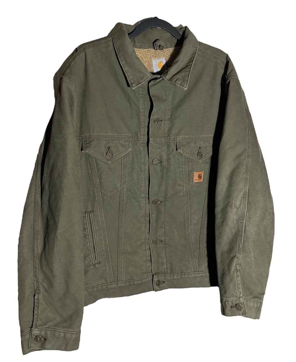 Carhartt J233 ARG Canvas Jacket Sherpa Lined Coat Green Trucker