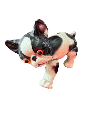 Antique CHALKWARE PLASTER Boston Terrier/Bulldog Dog Figurine