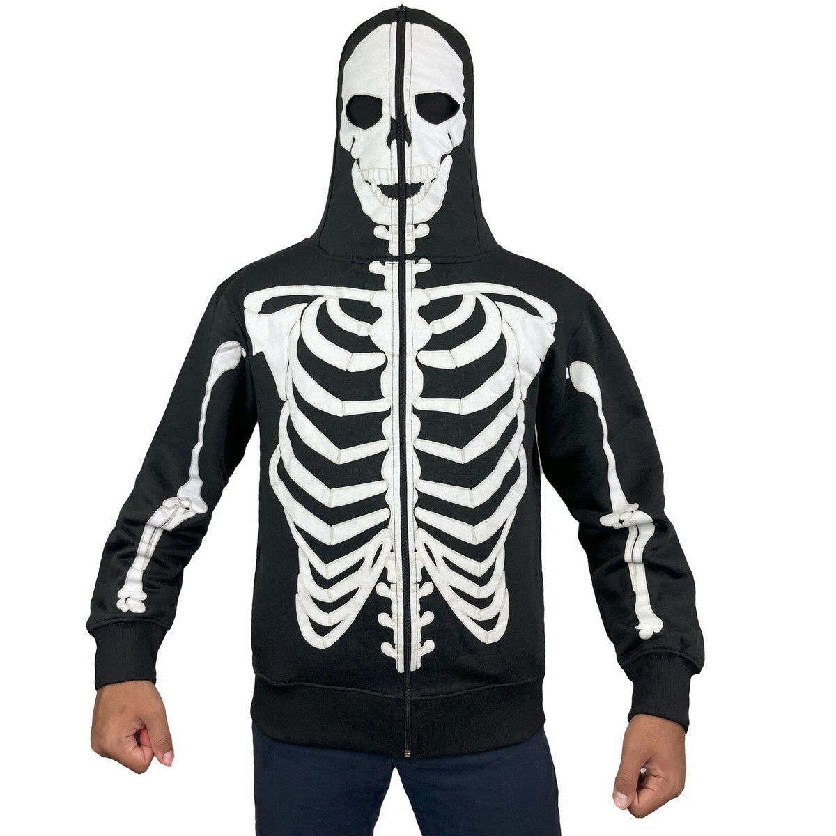 Men's Glow in The Dark Skeleton Hoodie Full Face Mask Zip Up
