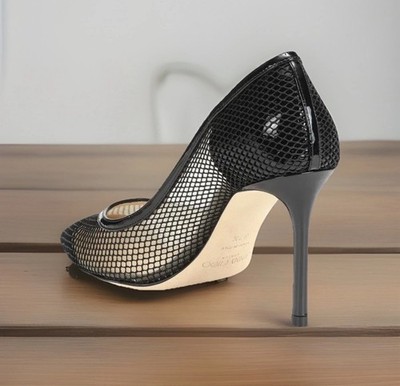 Jimmy Choo Romy 85 Mesh and Patent Lather Pumps,Black,EU36,5/US 6