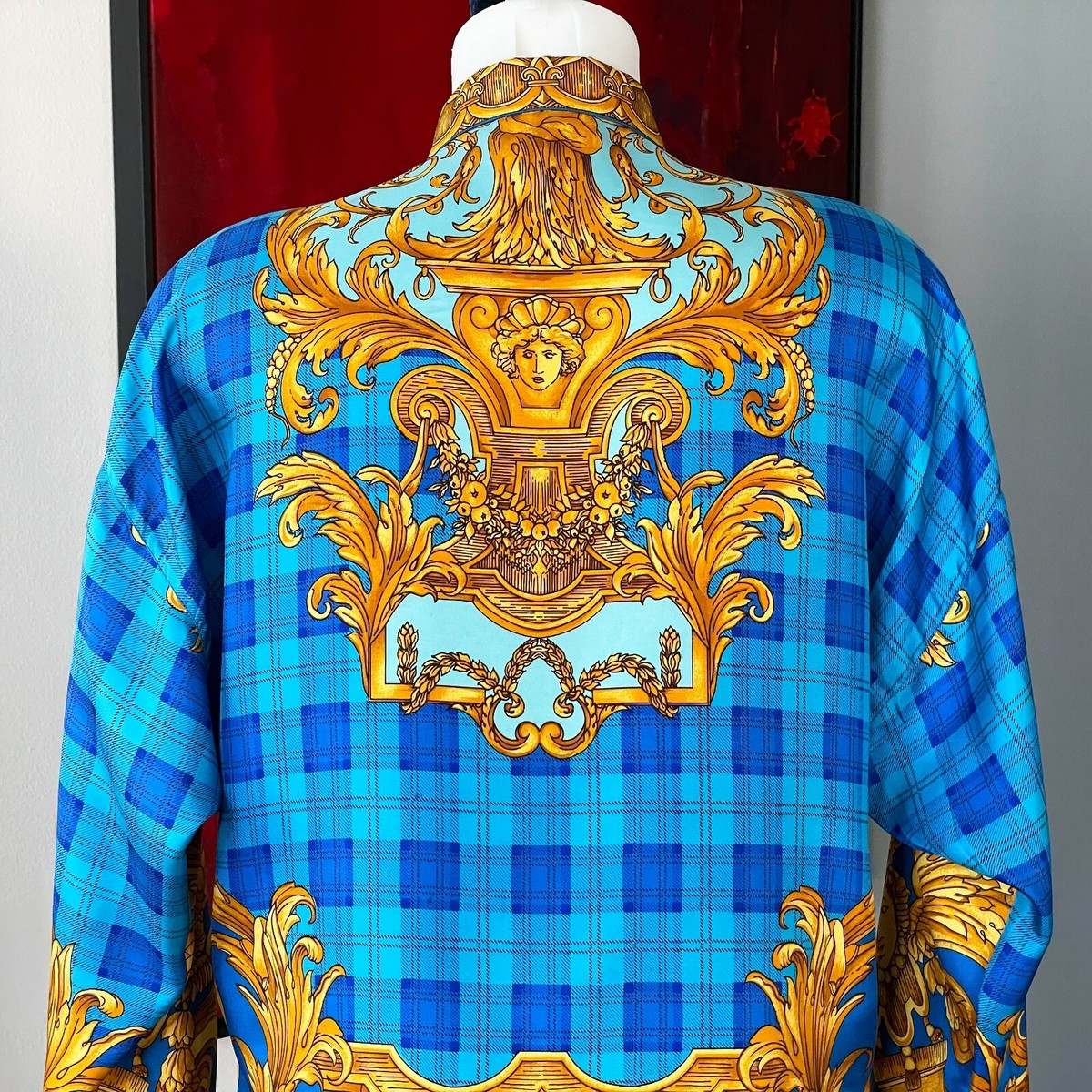 GIANNI VERSACE ISTANTE silk shirt Barocco & plaid print size IT 48