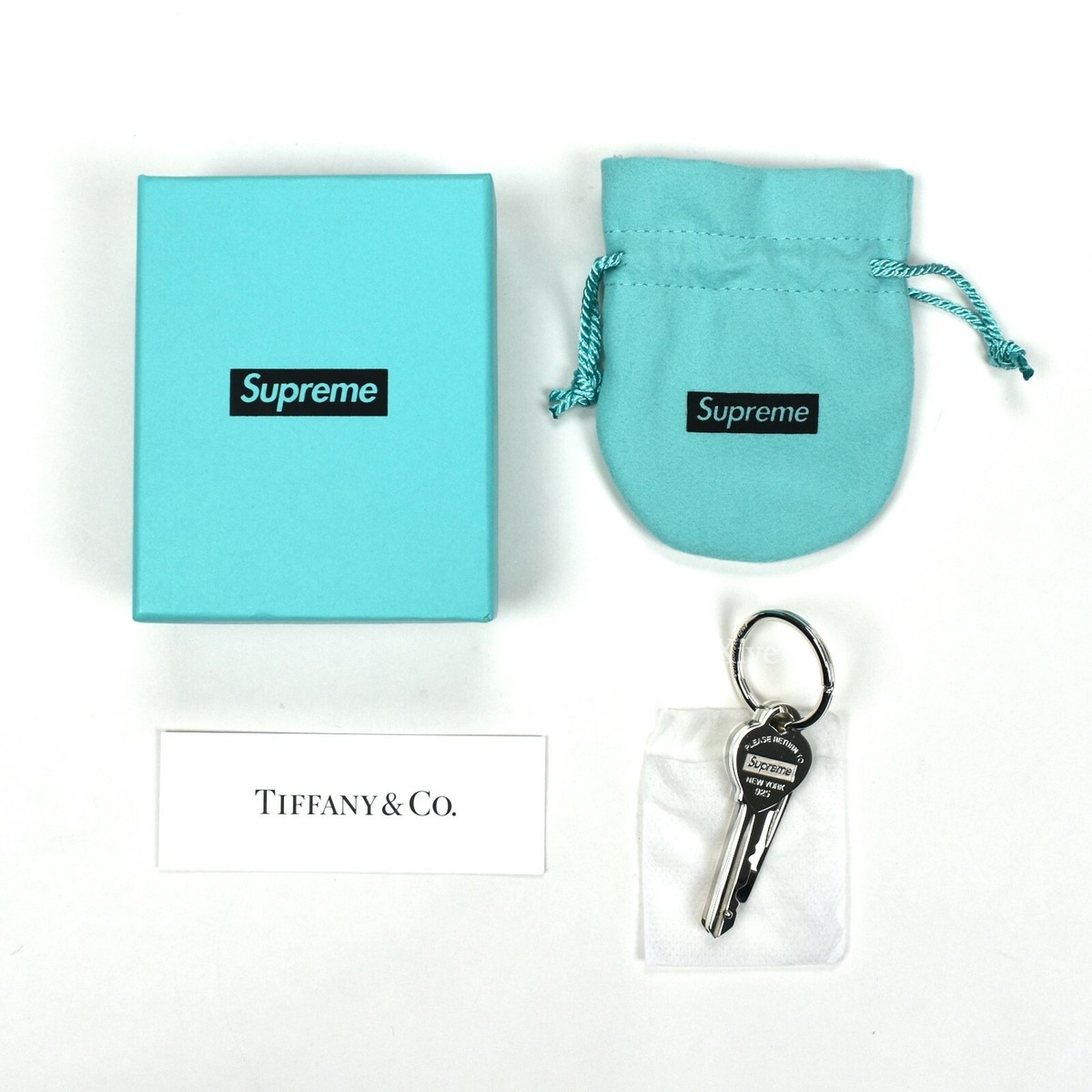NWT Supreme Tiffany & Co. Silver Box Logo Key Keychain FW21 DS