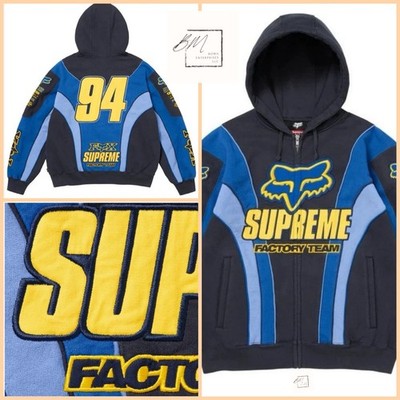 Supreme Fox Racing Zip Up Hooded Sweatshirt Navy Blue FW25 LARGE