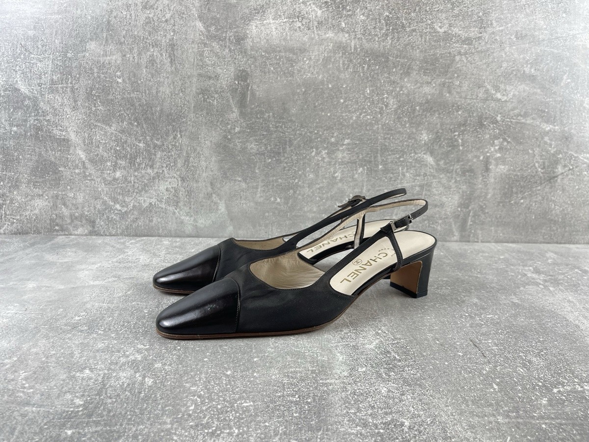 CHANEL Archives Slingback Pumps 90s Brown Grosgrain Leather Size