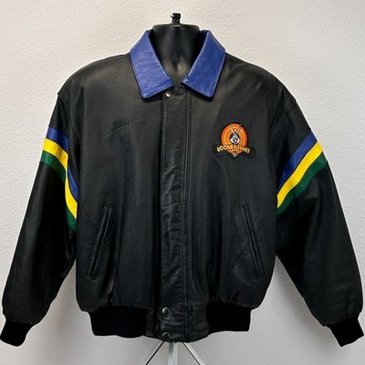 Vintage 90s Looney Tunes Leather Bomber Jacket 1997 Warner Bros