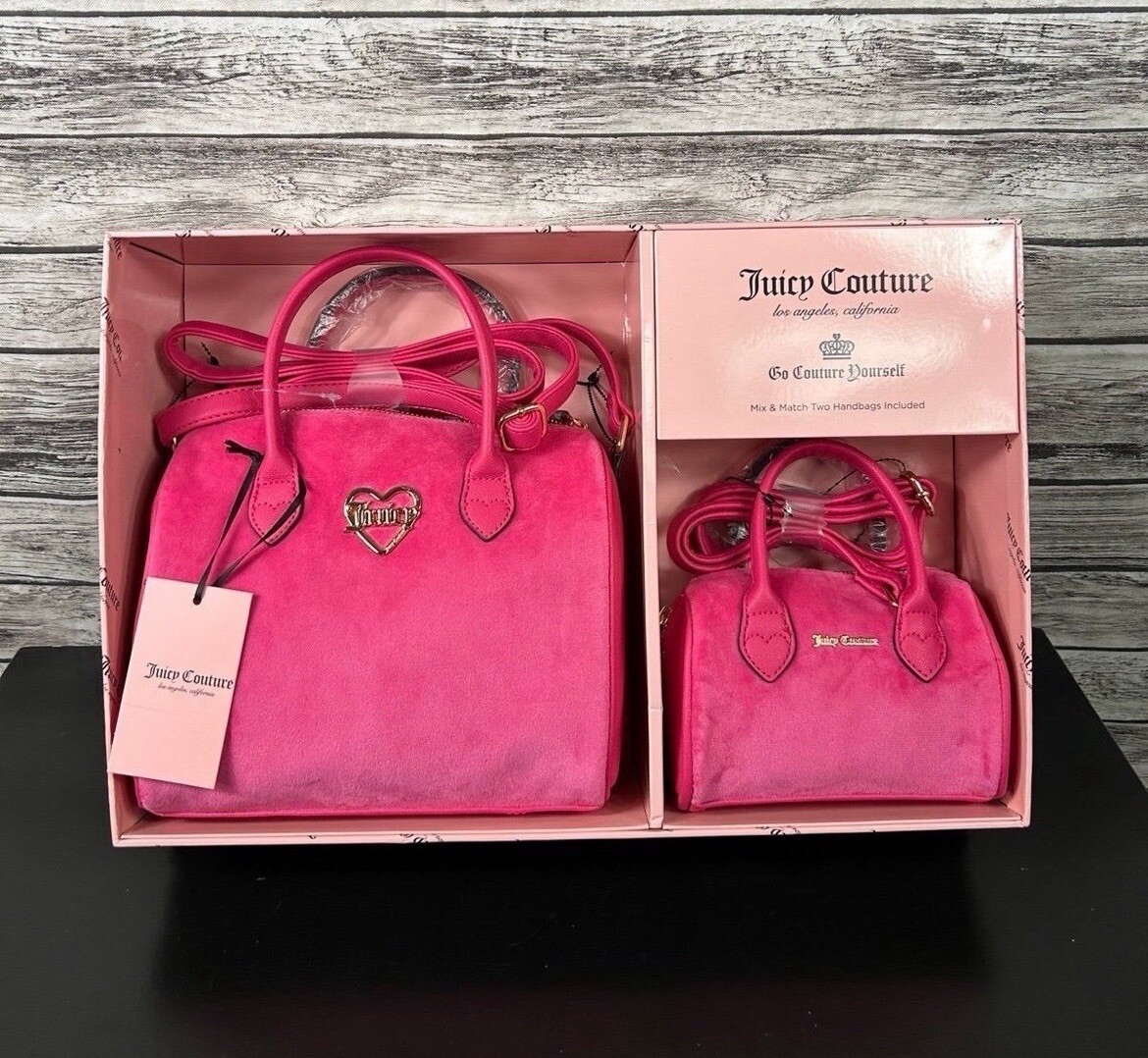 NWT Juicy Couture 2 Purse Gift Box Set Pink Mommy & Me Velour