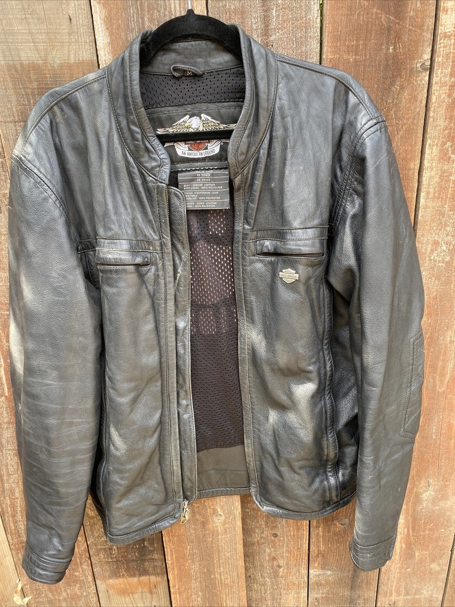 Harley Davidson RN 103819 CA 03402 Black Leather Jacket Mens Size