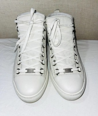 Balenciaga Arena Men 9 42 White Leather High Top Sneakers Shoes