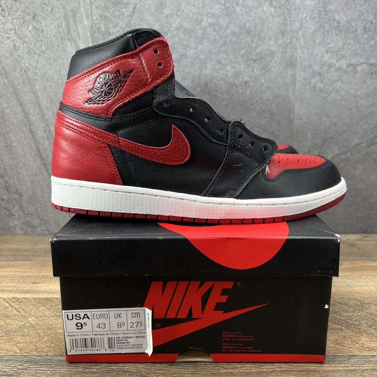 Air Jordan 1 Retro OG High Bred Banned 2016 Size 9.5 Mens Black