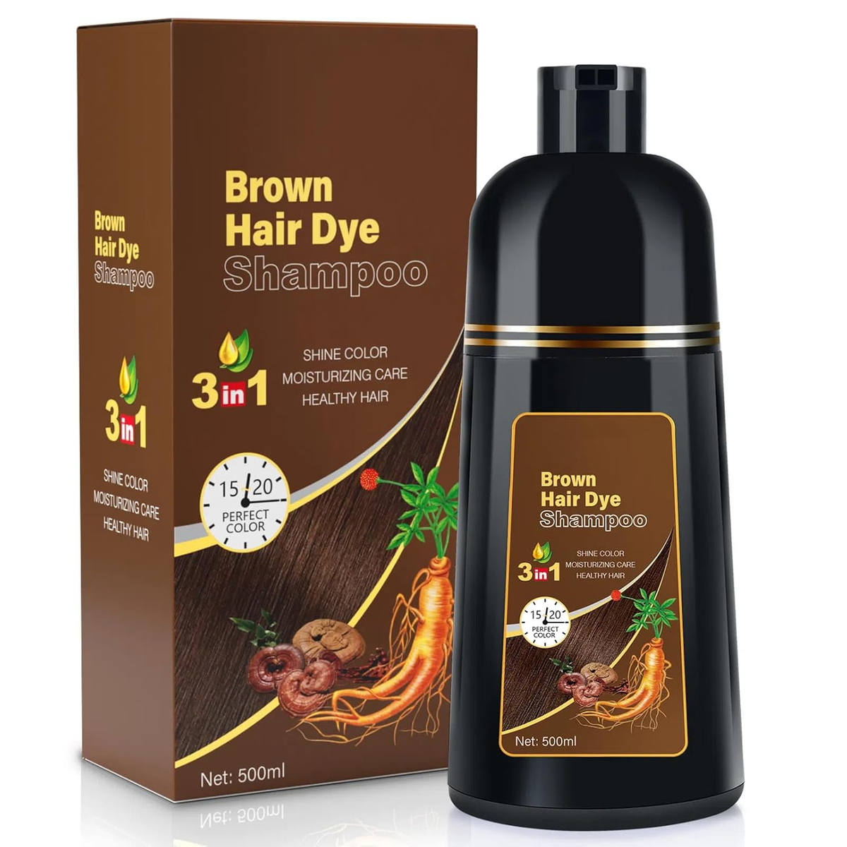Dark Brown Hair Dye Shampoo 3-in-1 | Gray Coverage | Herbal | Easy