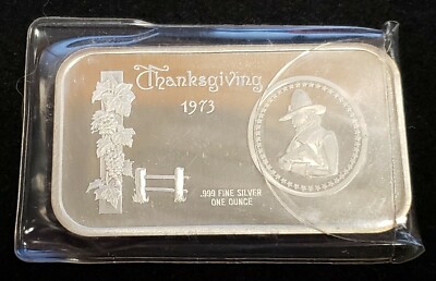 1 oz .999 Fine Silver Art Bar - Madison Mint - 1973 Thanksgiving