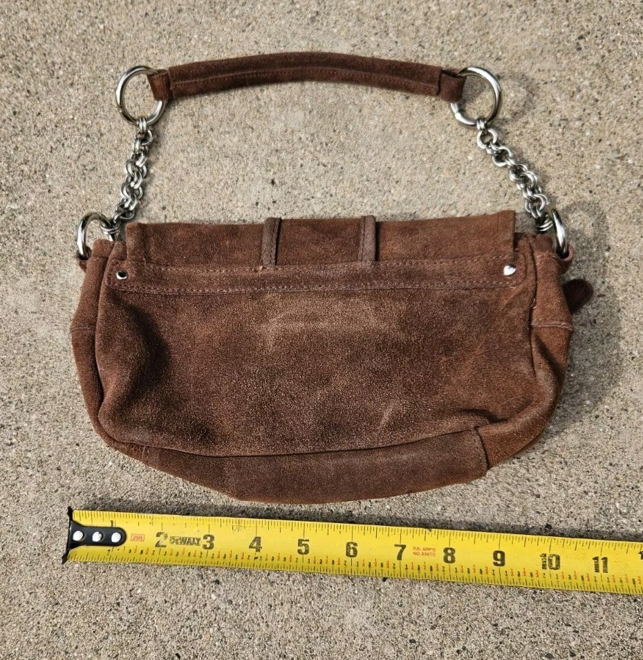 Vintage Y2K 2000s Neutral Brown Chain Suede Leather Top Handle