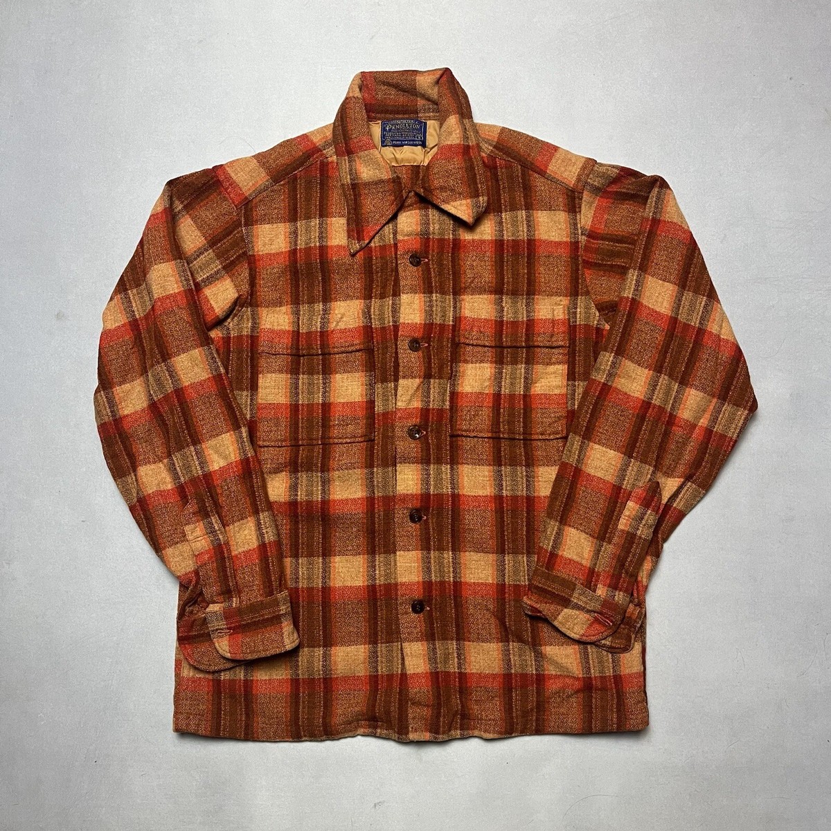 Vintage 50s Pendleton Loop Collar Shadow Plaid Wool Button Up