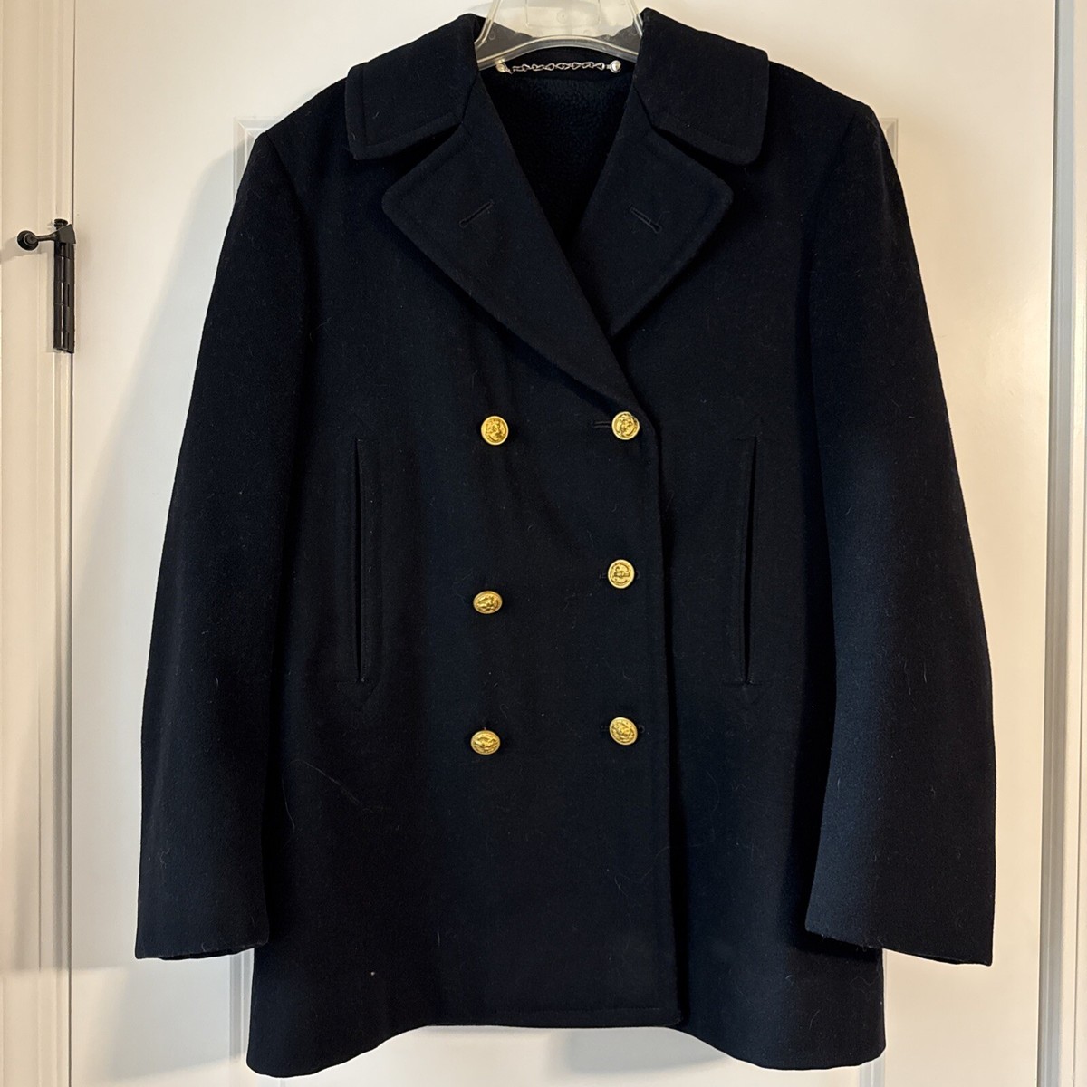 US Naval Academy Peacoat Estimated Size MEDIUM Black Heavy Wool | eBay
