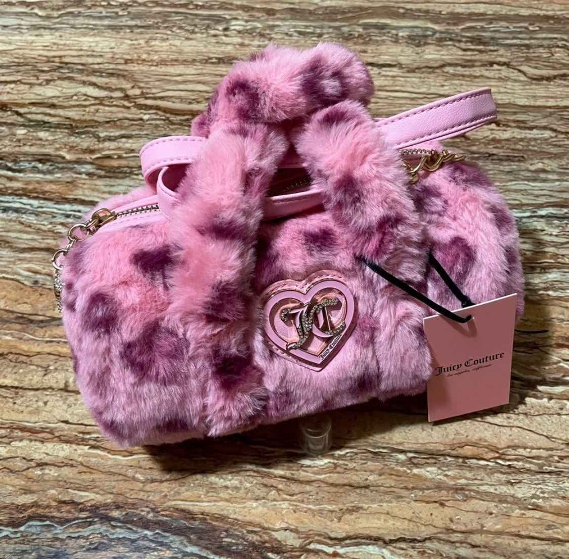 Juicy Couture Bag Preppy Cozy Pink Leopard Print Mini Barrel