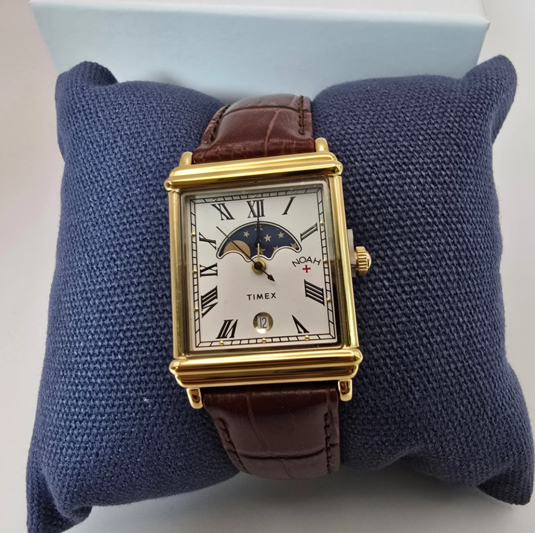 Timex x Noah Moon Phase Watch Brown Dial Gold Case Leather Strap