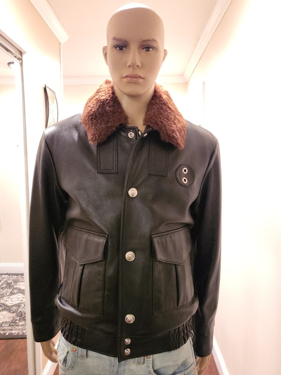 Men COACH Detailed Leather Jacket Fur Collar SIZE 50 NWT (RETAIL