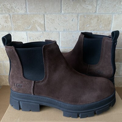 UGG ASHTON CHELSEA BURNT CEDAR SUEDE BLOCK PLATFORM BOOTS WOMEN