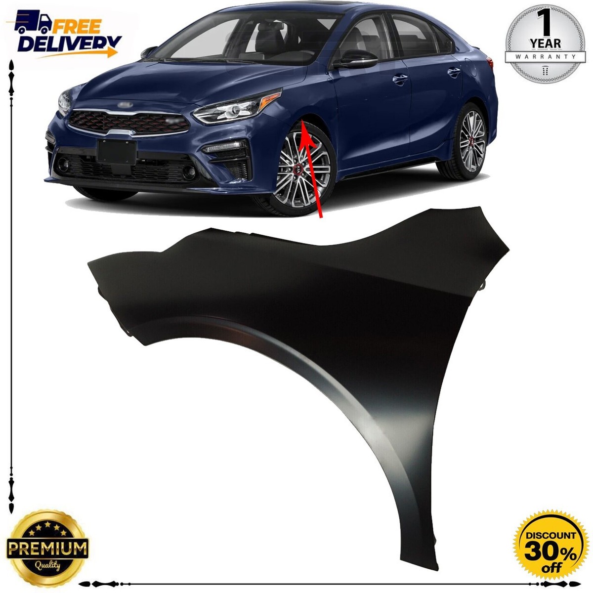 Front Driver Fender For 2019-2022 Kia Forte Primed Steel KI1240154