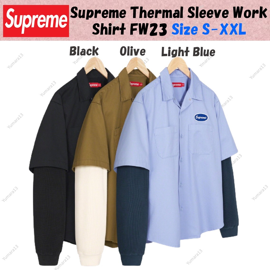 Supreme Thermal Sleeve Work Shirt FW23 3colors Black Olive Blue