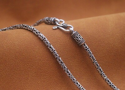 Real 925 Sterling Silver Chain Men Women Lucky Byzantine Necklace