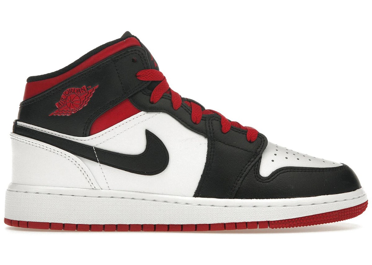 Nike Air Jordan 1 Mid GS Black Toe White Gym Red Black DQ8423-106