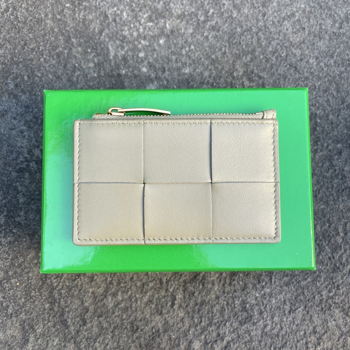 Bottega Veneta Sage Green Nappa Leather Card Case Wallet With Box
