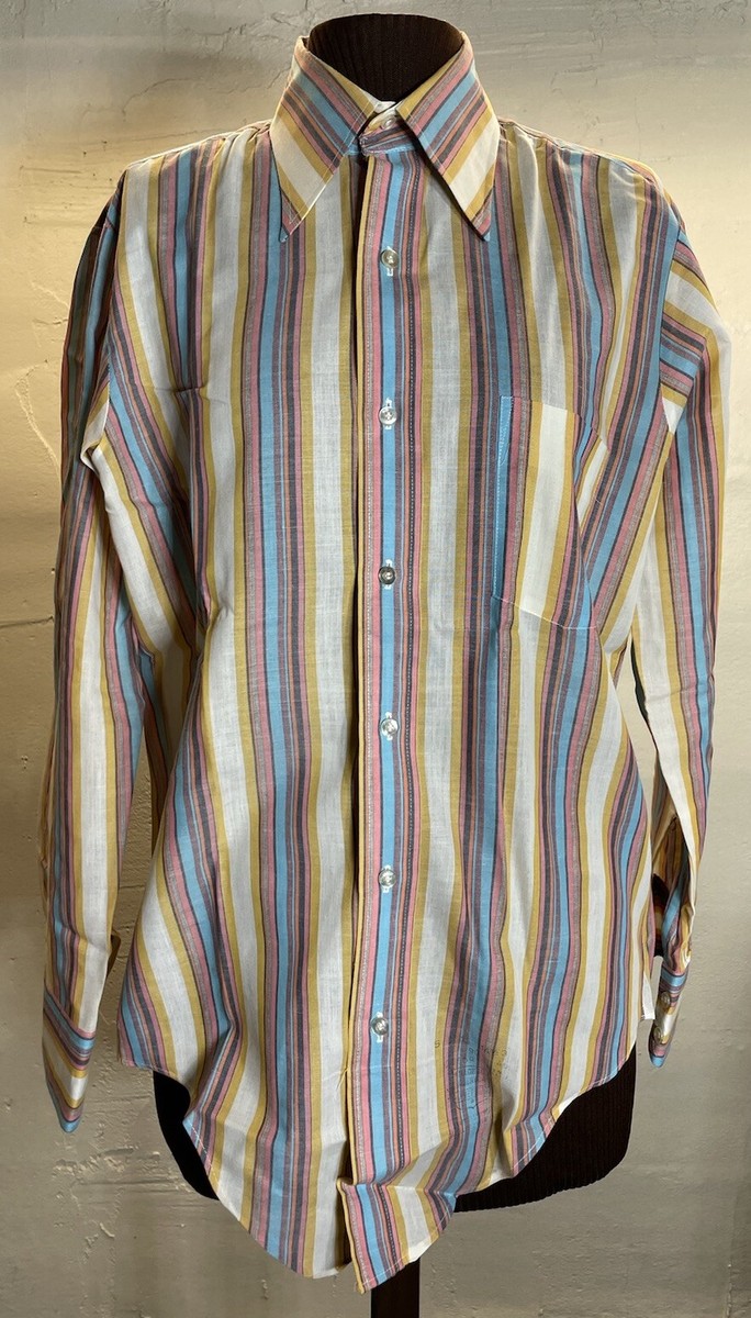 Vintage 60s 70s Mens Dress Shirt Golden Vee Disco Big Collar