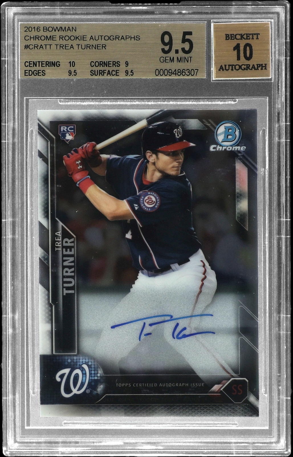 MLBカードTrea Turner ルーキー Auto 75枚シリBGS 9.5 MLBカードTrea