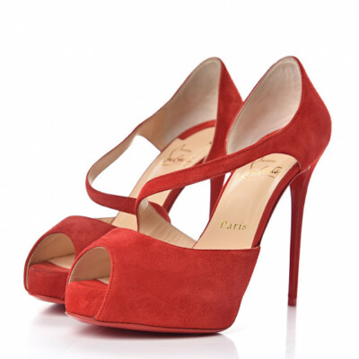 Christian Louboutin Pumps Catchy Two Peep Toe Sandals Red Suede