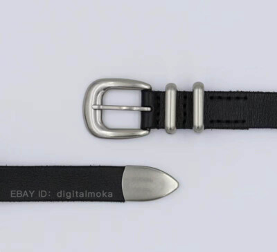 NEW BELT OUR LEGACY in BLACK Grained Leather Double Metal Silver