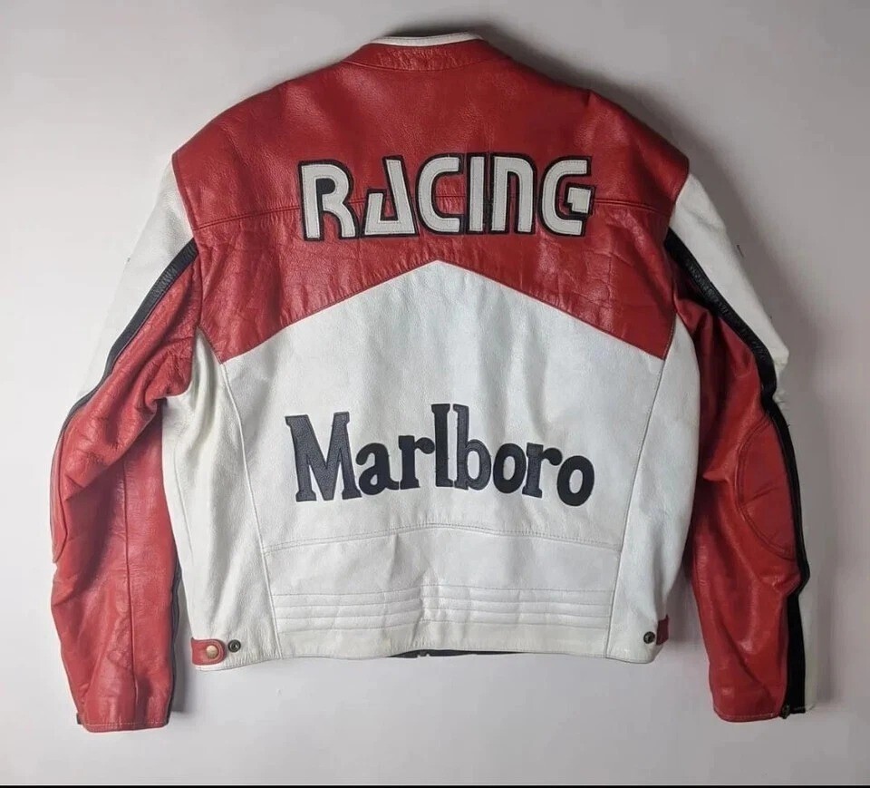 Marlboro Vintage Racing Jacket Red & White Edition Cowhide Leather